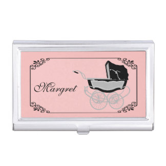 Chic Pink and Black Baby Pram Business Card Holder