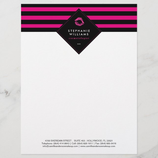 Chic Pink and Black Cosmetologist Letterhead (Front)