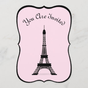 Chic Pink and Black French Style Eiffel Tower Invitation