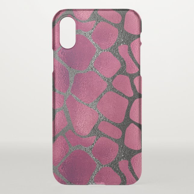 Chic pink and black giraffe print uncommon iPhone case (Back)