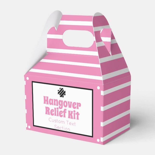 Chic Pink and Black Hangover Relief Kit Favor Boxes (Front Side)