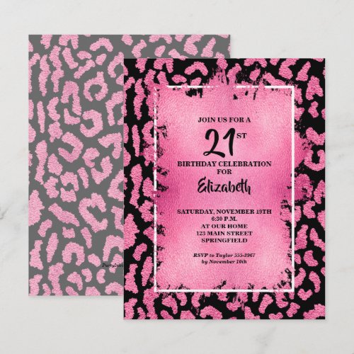 Chic Pink and Black Leopard Print Birthday