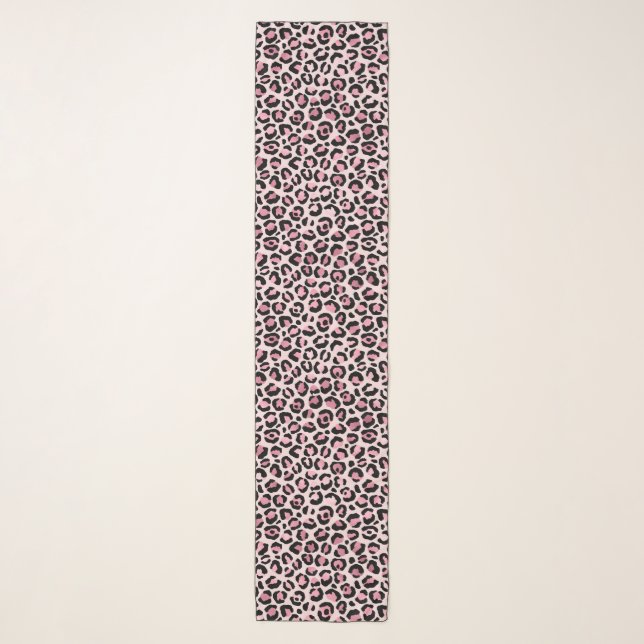 Chic Pink and Black Leopard Print Scarf (Front)