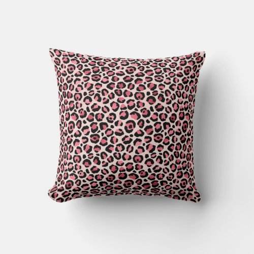 Chic pink and black leopard print throw pillow