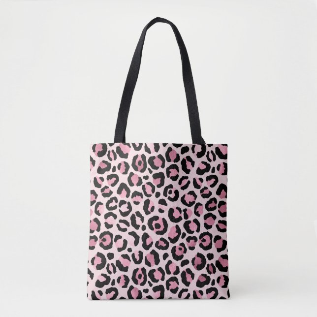 Chic Pink and Black Leopard Print Tote Bag (Front)