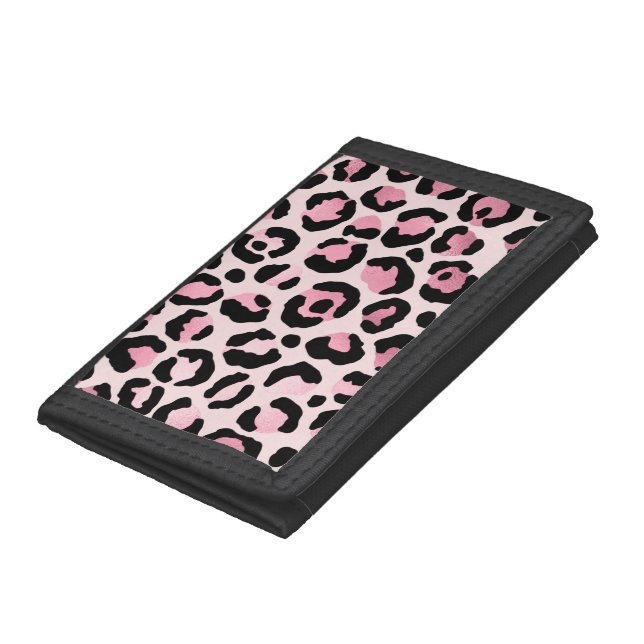 Chic Pink and Black Leopard Print Trifold Wallet (Bottom)