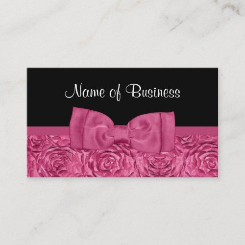 Chic Pink and Black Rose Floral With Girly Bow Business Card