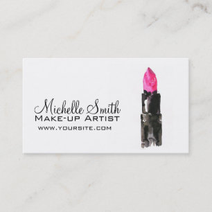 Chic pink and black watercolor lipstick Makeup  Business Card