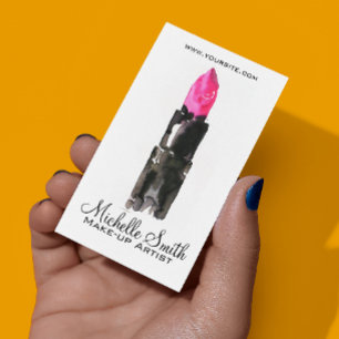 Chic pink and black watercolor lipstick Makeup  Business Card