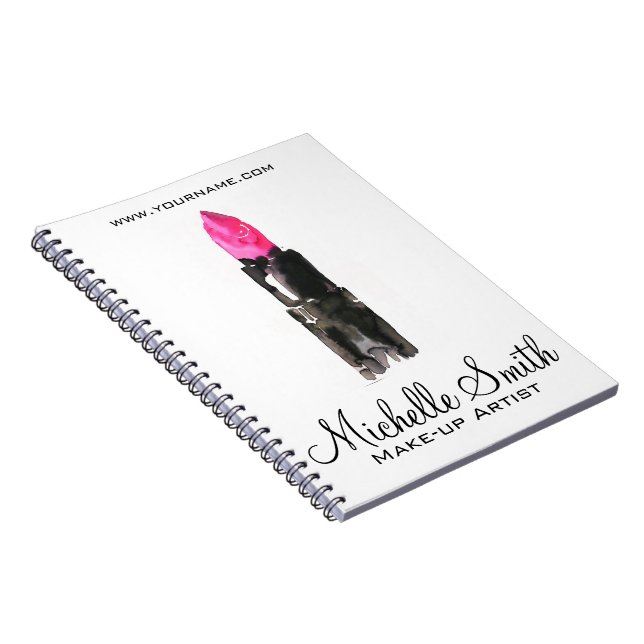 Chic pink and black watercolor lipstick Makeup  Notebook (Right Side)