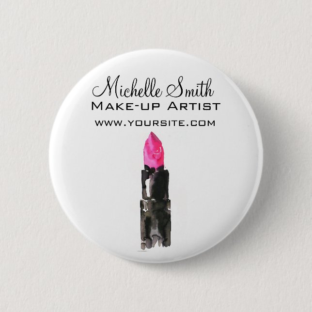 Chic pink and black watercolor lipstick Makeup  Pinback Button (Front)