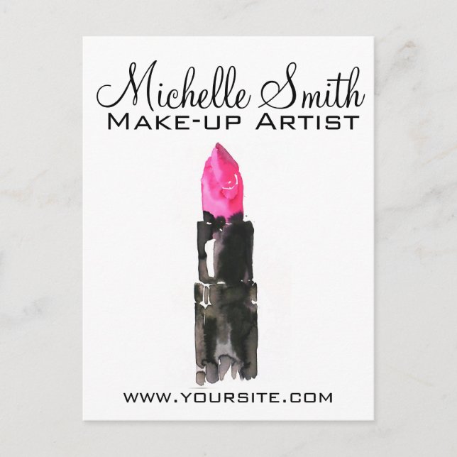 Chic pink and black watercolor lipstick Makeup  Postcard (Front)