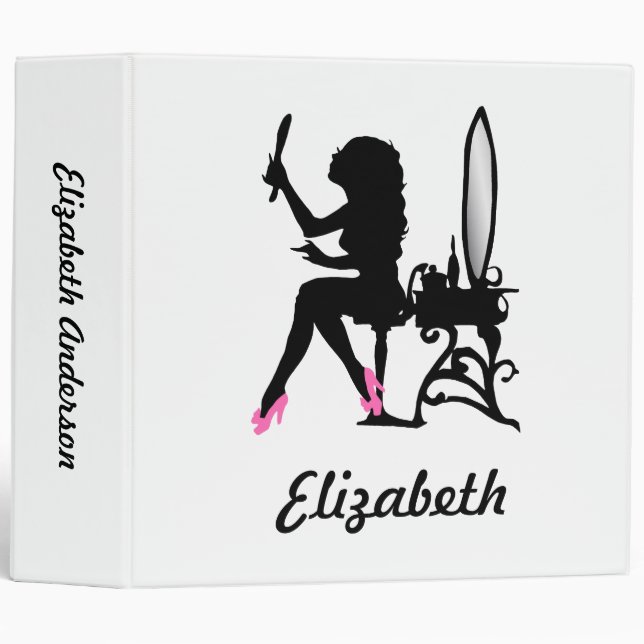 Chic Pink and Black Woman of Fashion Silhouette Binder (Front/Spine)