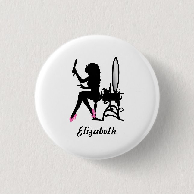 Chic Pink and Black Woman of Fashion Silhouette Button (Front)