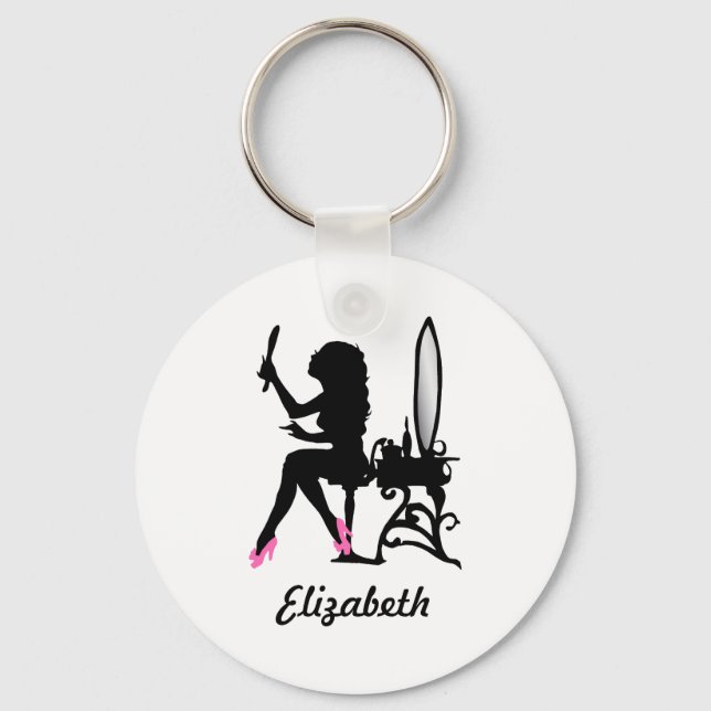Chic Pink and Black Woman of Fashion Silhouette Keychain (Front)