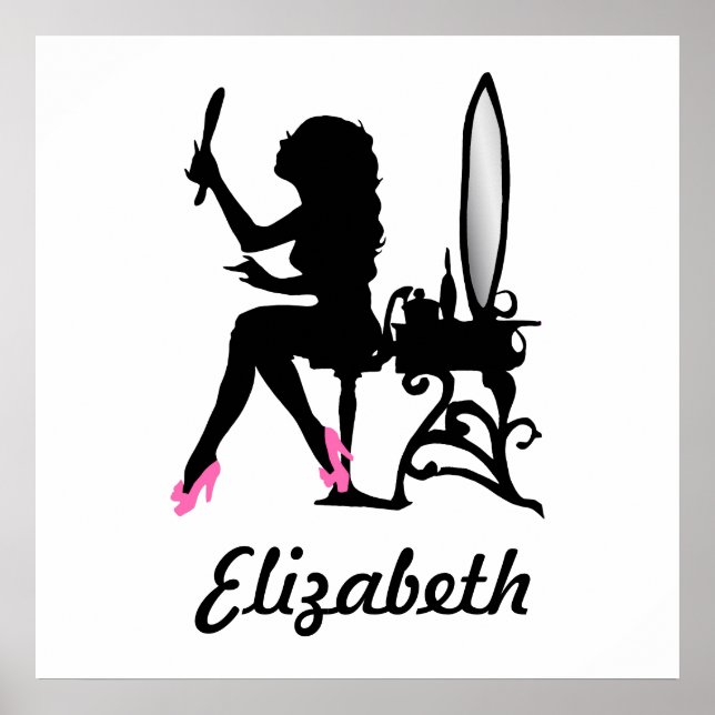 Chic Pink and Black Woman of Fashion Silhouette Poster (Front)