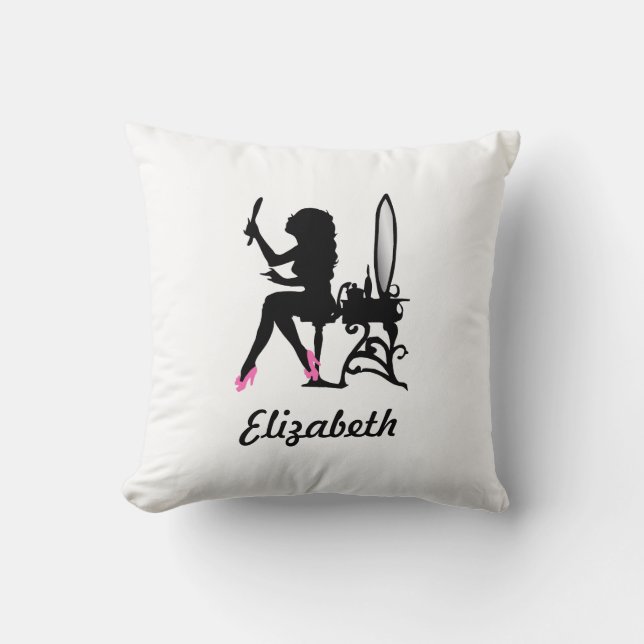 Chic Pink and Black Woman of Fashion Silhouette Throw Pillow (Front)