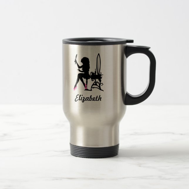 Chic Pink and Black Woman of Fashion Silhouette Travel Mug (Right)
