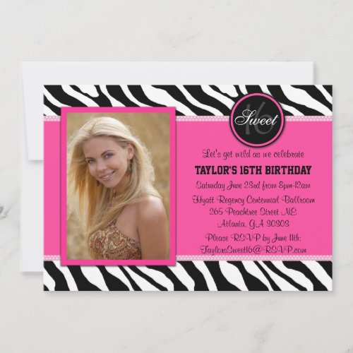Chic Pink and Black Zebra Print Photo Invite
