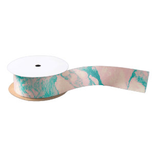 Chic Pink and Blue Marble Satin Ribbon