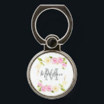 Chic Pink and Cream Watercolor Floral Phone Ring Stand<br><div class="desc">Chic hand painted watercolor flowers of camellia and magnolia (pink and white) surrounding the monogram and name in the middle like a wreath. Customize this product by adding your name and initial.</div>