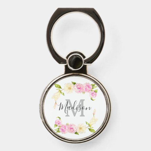 Chic Pink and Cream Watercolor Floral Phone Ring Stand