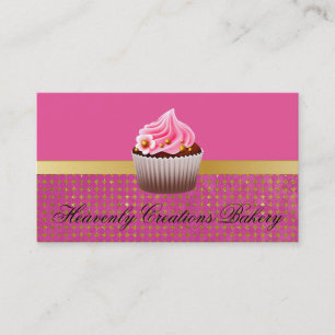 Chic Pink and Gold Cupcake Bakery Business Card