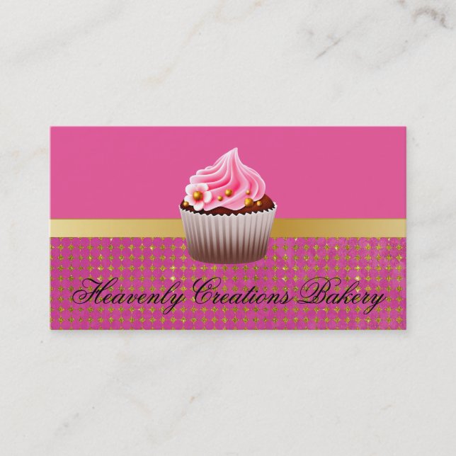 Chic Pink and Gold Cupcake Bakery Business Card (Front)