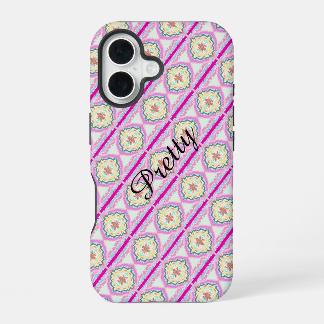 Chic Pink and Gold Geometric Floral Pattern iPhone Case (Back)