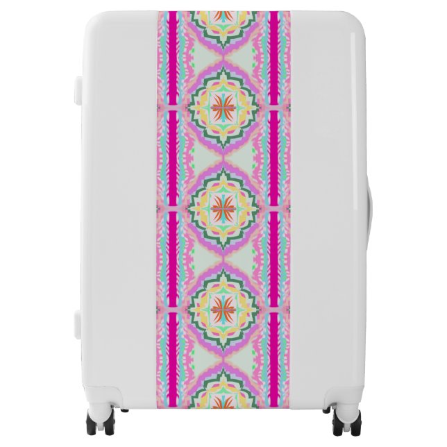 Chic Pink and Gold Geometric Floral Pattern Luggage (Front)