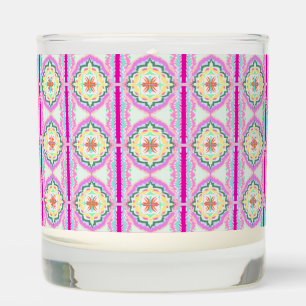 Chic Pink and Gold Geometric Floral Pattern Scented Candle