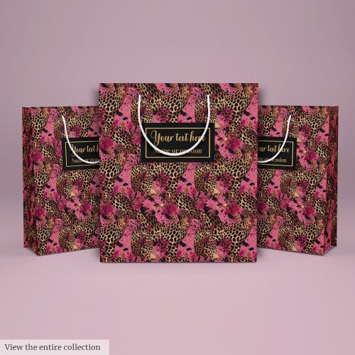 Chic pink and gold leopard watercolor gift bag