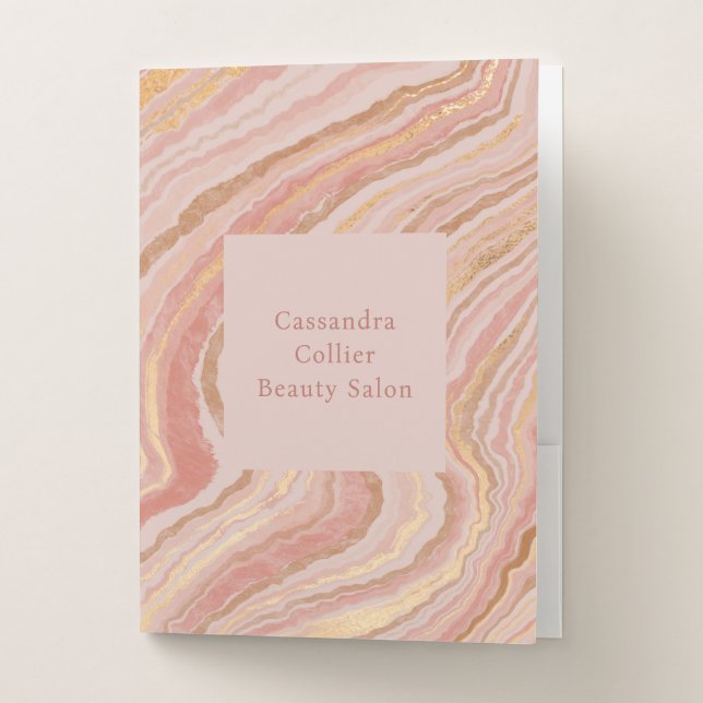 Chic Pink and Gold Marble Modern Pocket Folder (Front)