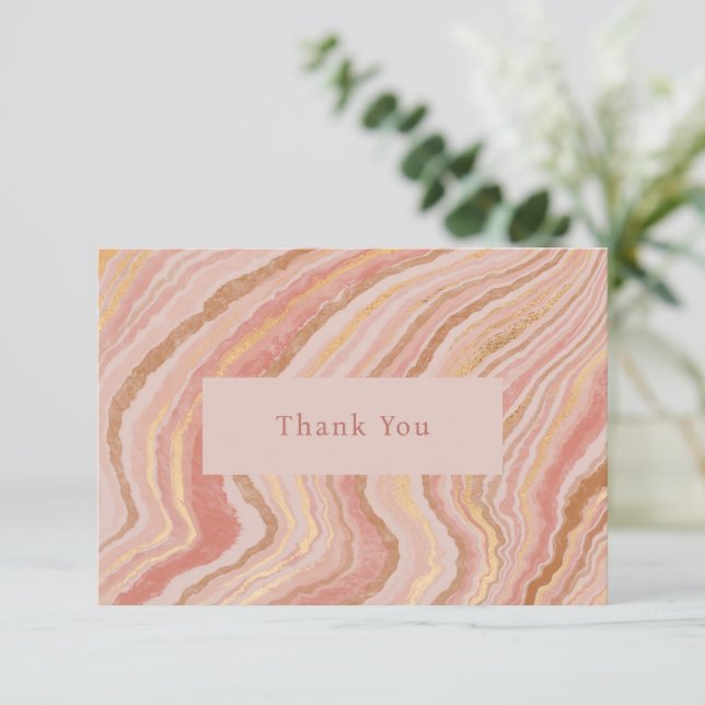 Chic Pink and Gold Marble Modern Thank You Card (Standing Front)