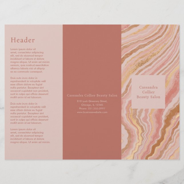 Chic Pink and Gold Marble Modern Trifold Brochure (Front)