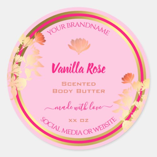 Chic Pink and Gold Product Packaging Labels Floral