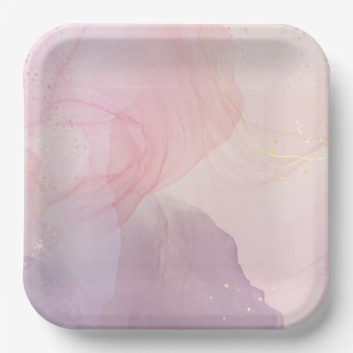 Chic Pink and Gold Square Paper Plate