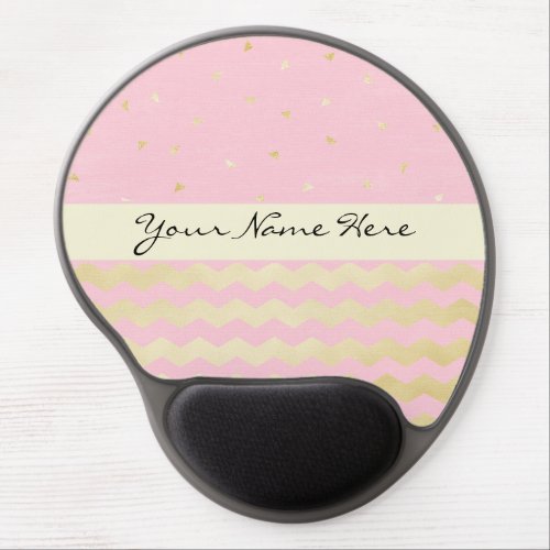 Chic Pink and Gold Triangle Confetti and Chevrons Gel Mouse Pad