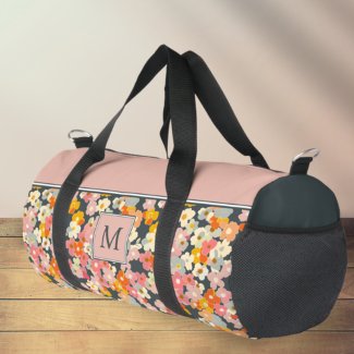 Chic Pink and Gray Floral Monogram Initial