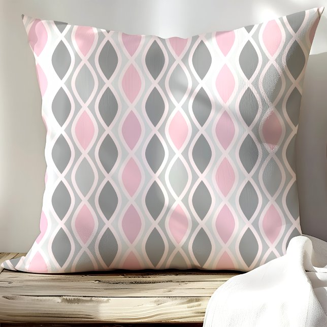 Chic Pink and Gray Trellis Pattern Throw Pillow (Creator Uploaded)