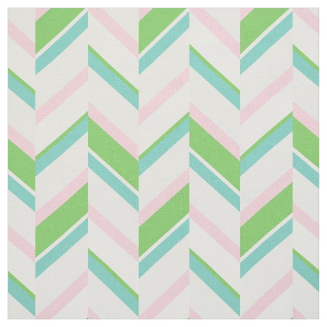 Chic pink and green geometric chevron pattern fabric (Swatch)