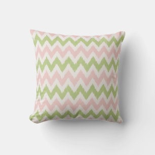 Chic pink and green geometric chevron pattern throw pillow