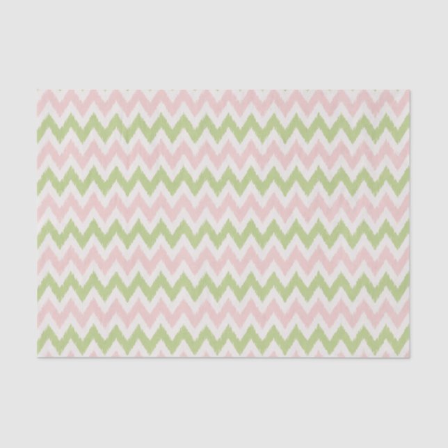 Chic pink and green geometric chevron pattern tissue paper (Front)