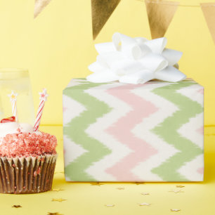 Chic pink and green geometric chevron pattern wrapping paper