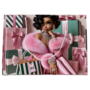 Chic Pink And Green Large Gift Bag