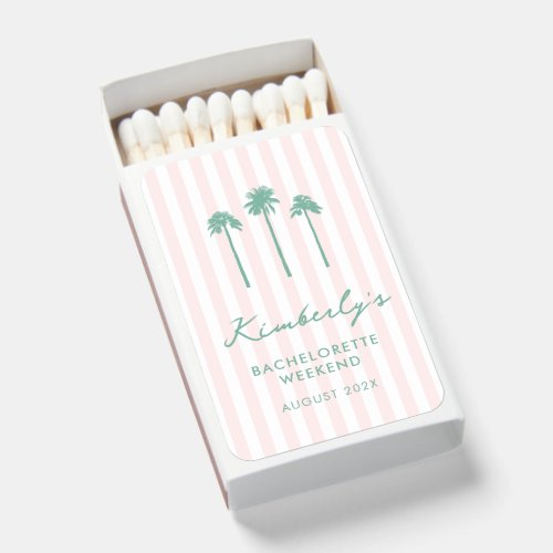 Chic Pink And Green Palm Trees Bachelorette Favors Matchboxes