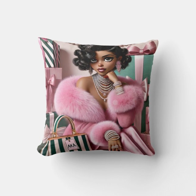 Chic Pink And Green Throw Pillow (Front)