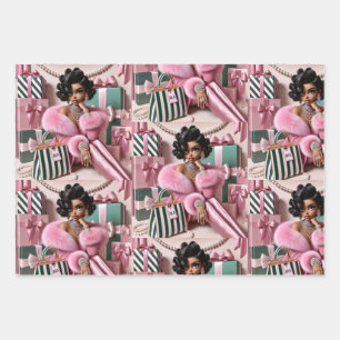Chic Pink And Green Wrapping Paper Sheets