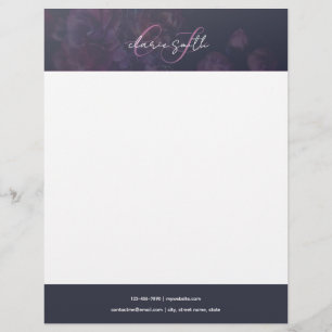 chic pink and purple flower with script monogram letterhead