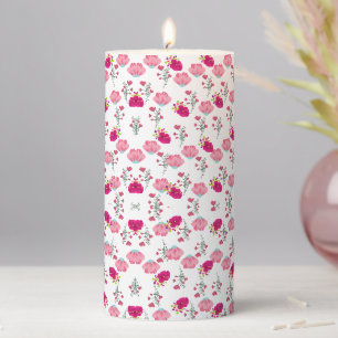 Chic pink and red Floral print seamless pattern Pillar Candle